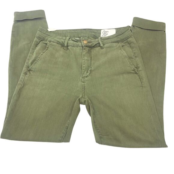 Cosmic Blue Love Olive Green High Waist Ankle Length Cuffed Pants Side Pockets - Picture 15 of 16